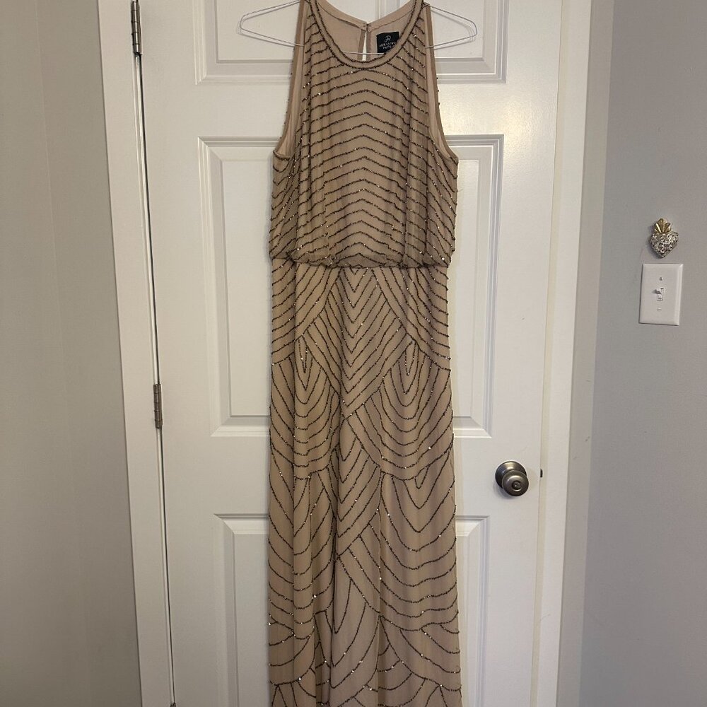 Adrianna Papell Women's Halter Art Deco Beaded Blouson Dress
